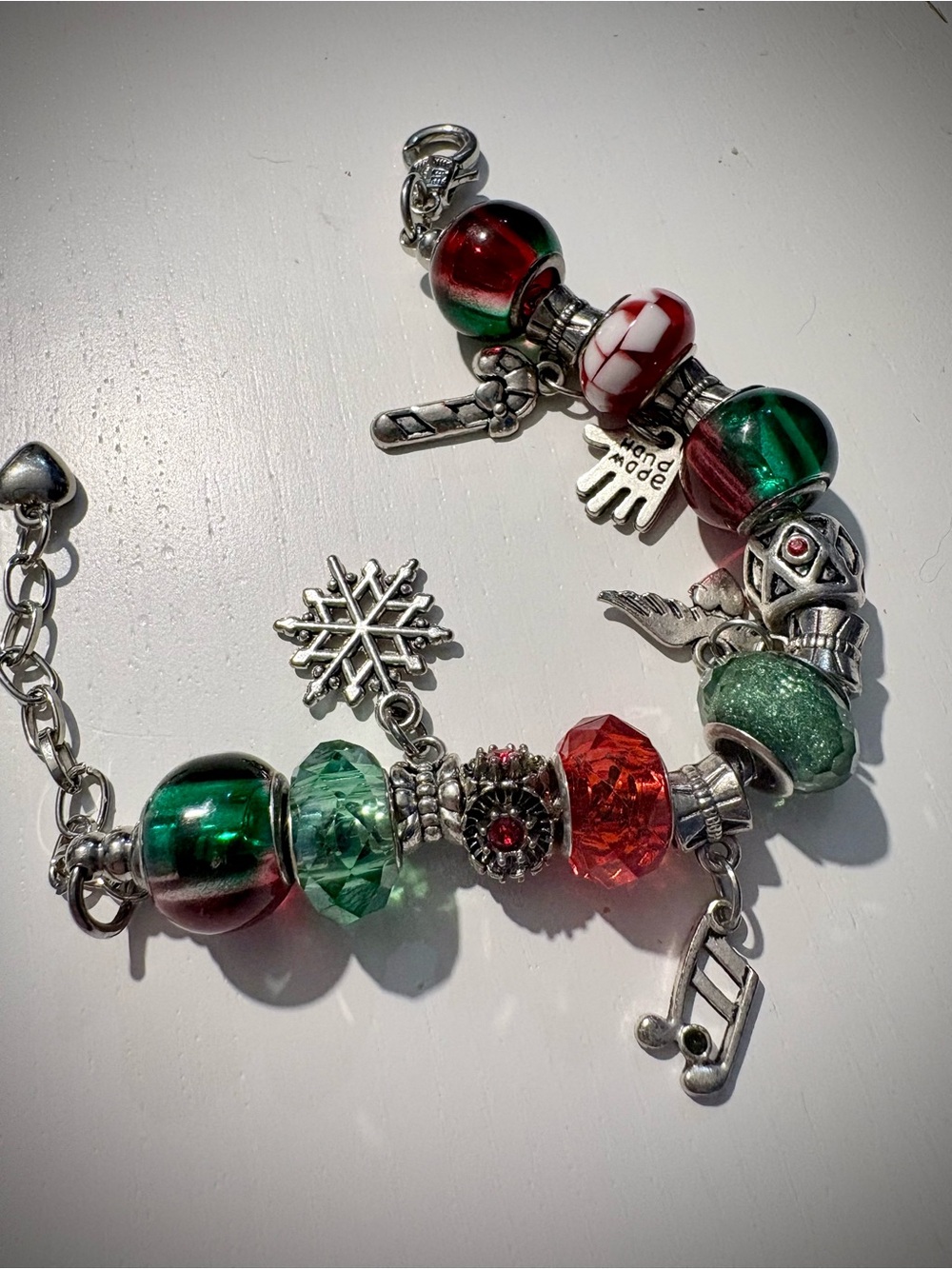 Festive Red & Green Charm Bead Bracelet
